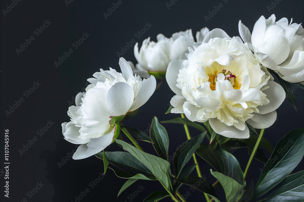 Elegant white peonies against a dark background Elegant white peonies against a dark background