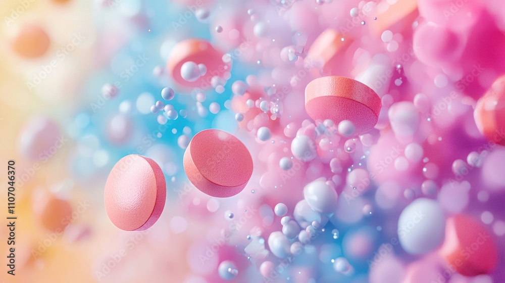 Abstract Floating Pink and White Spheres in a Colorful Haze Abstract Floating Pink and White Spheres in a Colorful Haze