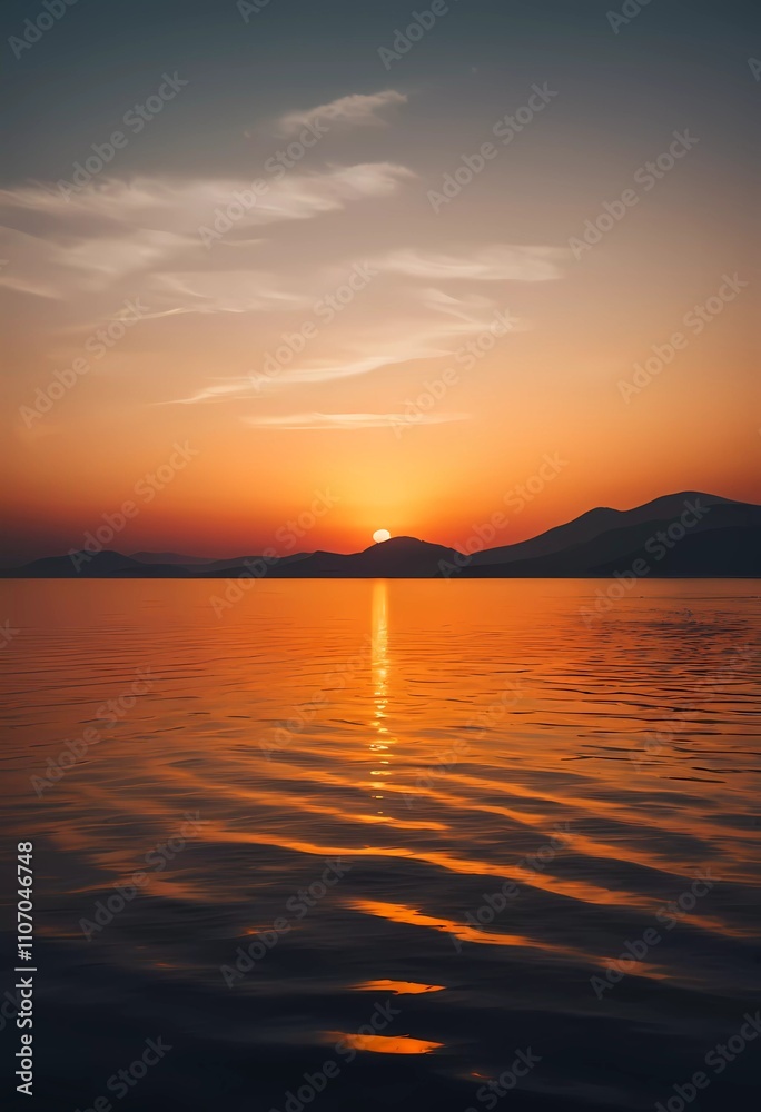 orange sunset over the sea and mountains orange sunset over the sea and mountains