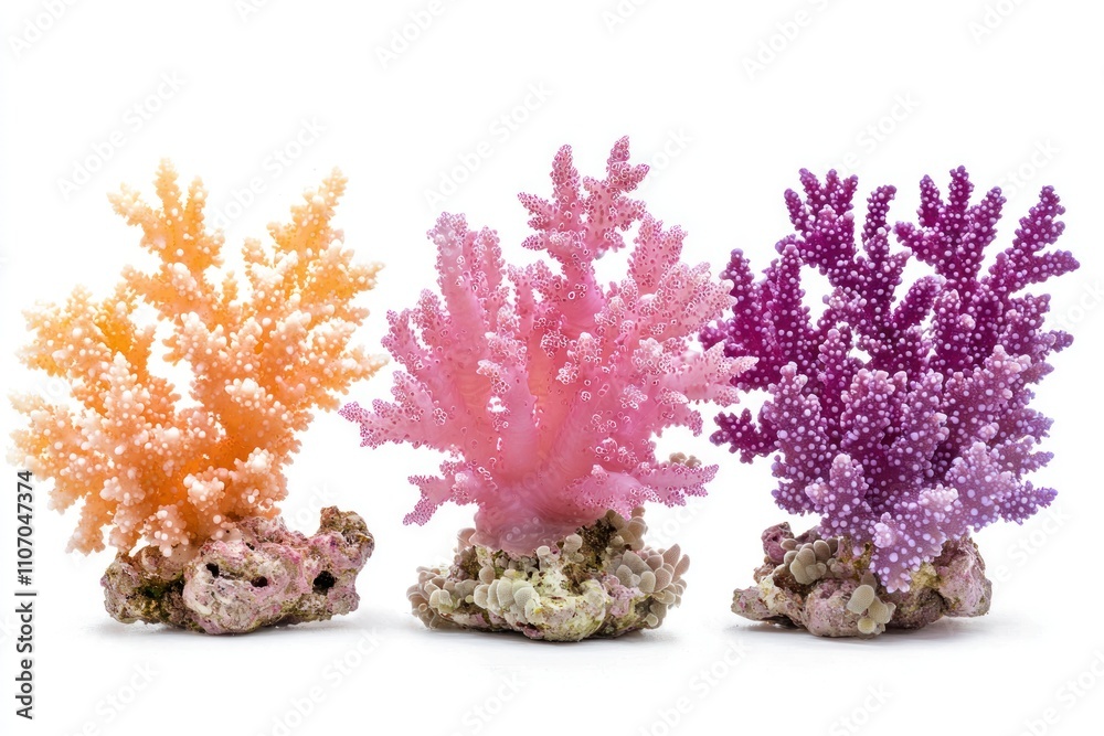 Naklejka premium Three Colorful Coral Branches on White Background