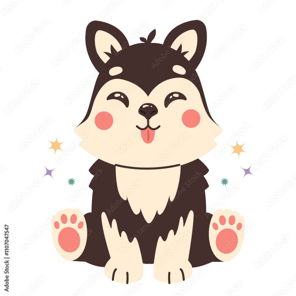 Cute sitting dog. Husky puppy. Animal in childish style. Childrens character. Cute sitting dog. Husky puppy. Animal in childish style. Childrens character.