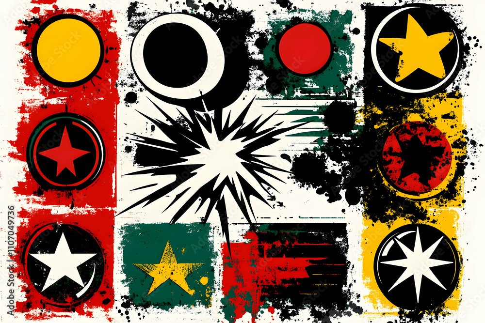 Obraz premium Abstract Geometric Starburst Background, Colorful Shapes and Splashes