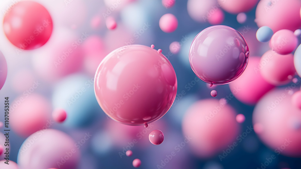 Abstract Background, Pink and Blue Spheres Float in a Dreamy, Soft Focus Setting Abstract Background, Pink and Blue Spheres Float in a Dreamy, Soft Focus Setting