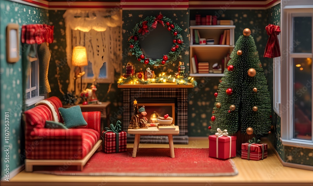 Christmas concept doll room interior simple neat,generation AI Christmas concept doll room interior simple neat,generation AI