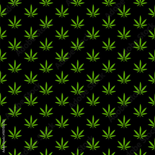 Cannabis seamless pattern. Marijuana leaf isolated on black background