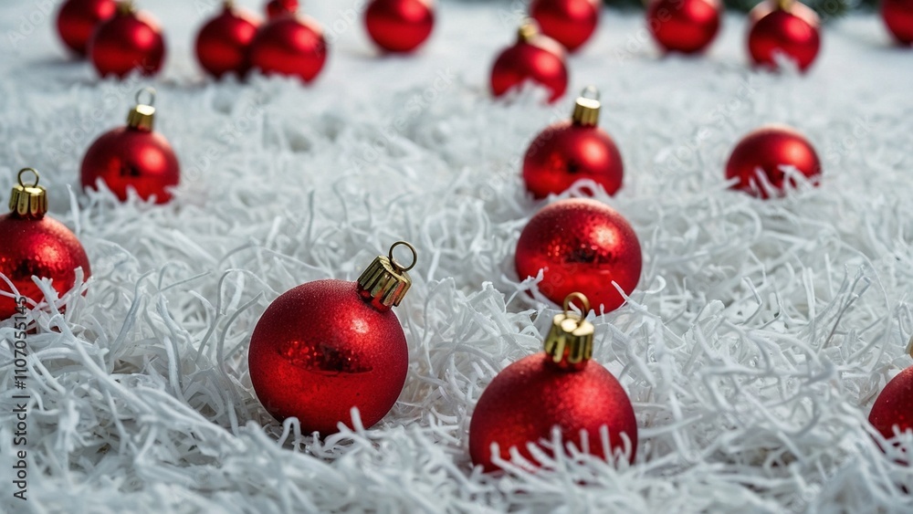 red christmas balls on snow red christmas balls on snow