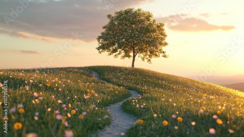 Wallpaper Mural a group of wildflowers in full bloom on a grassy hill Torontodigital.ca