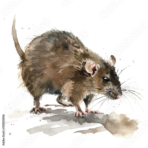 A watercolor drawing of a Rat, isolated on a white background. Rat vector.