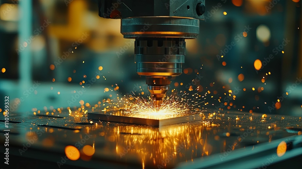 Industrial Machine Cutting Metal Sparks Flying Industrial Machine Cutting Metal Sparks Flying