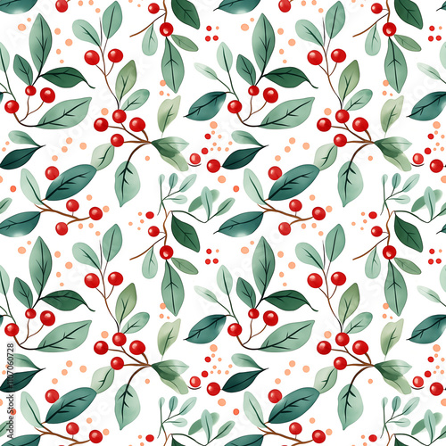 Seamless minimalist christmas pattern with holly and mistletoe home decor nature inspired