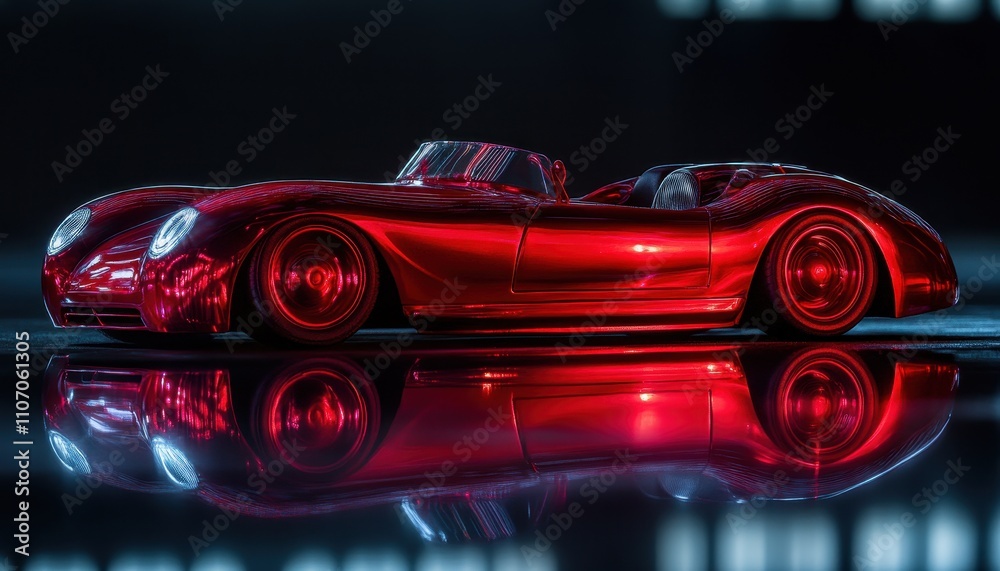 Reflective Red Classic Car: A Stunning Studio Shot of a Vintage Roadster