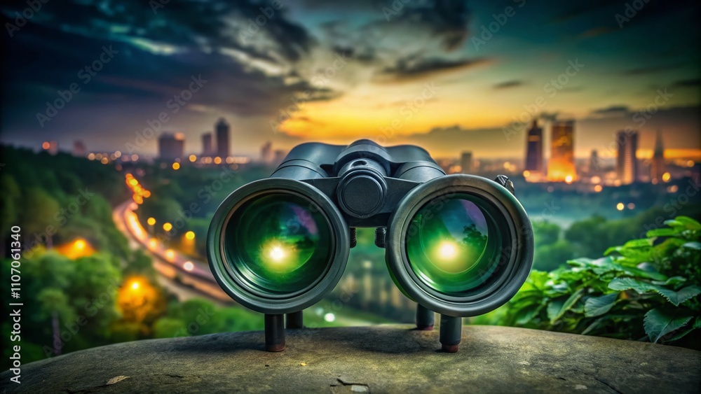 Night Vision Binoculars with Green View and Crosshair for Film and Graphic Design Concepts Featuring Long Exposure Effects Night Vision Binoculars with Green View and Crosshair for Film and Graphic Design Concepts Featuring Long Exposure Effects
