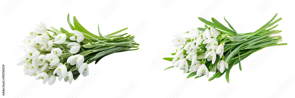 Set of a, bunch of snowdrops, isolated on a white background. Set of a, bunch of snowdrops, isolated on a white background.