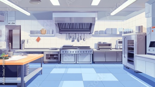 Empty restaurant kitchen with professional equipment, AI Generative