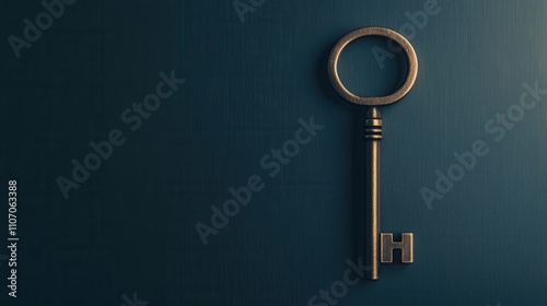 Law restriction prohibition and justice, A vintage key lies on a textured blue surface, symbolizing access, security, and mystery.