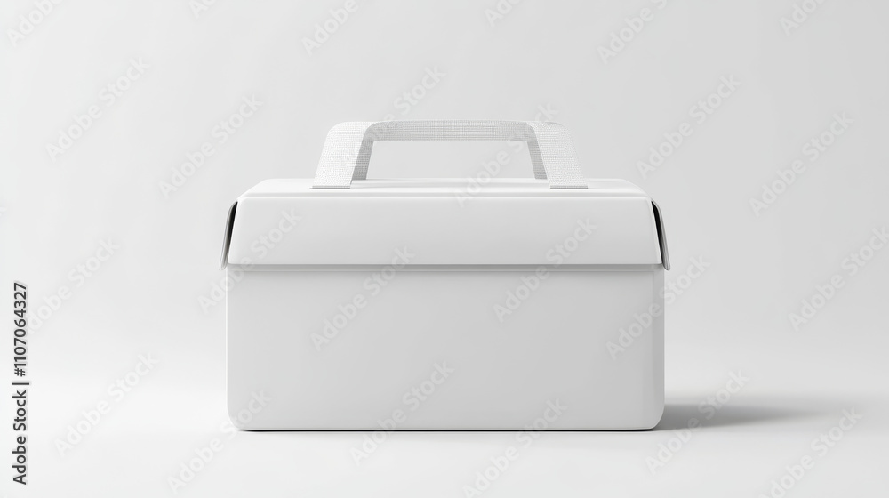 3d paper gift box mockup. White lunch package with handle. Isolated realistic carton small bag for advertising and business presentation. Retail product container or take away meal brand wrap.
