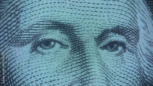 Shaky camera, Portrait of the first US President George Washington, US President George Washington on USA one dollar bill, close-up before our eyes