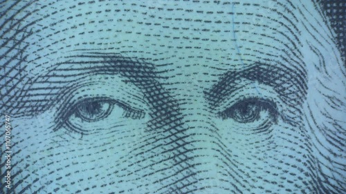 Portrait of the first US President George Washington, US President George Washington on USA one dollar bill, close-up before our eyes