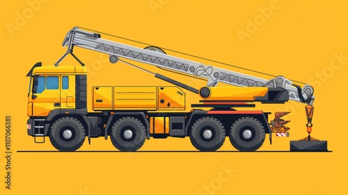 Powerful Yellow Crane Truck Illustration: Heavy Duty Construction Machinery photo