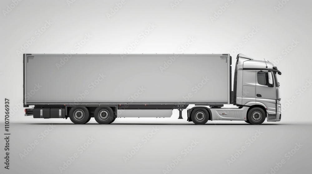 Modern Silver Semi Truck Trailer Isolated on White Background, Transportation Industry, Logistics Concept, Cargo Delivery, Freight Transport Modern Silver Semi Truck Trailer Isolated on White Background, Transportation Industry, Logistics Concept, Cargo Delivery, Freight Transport