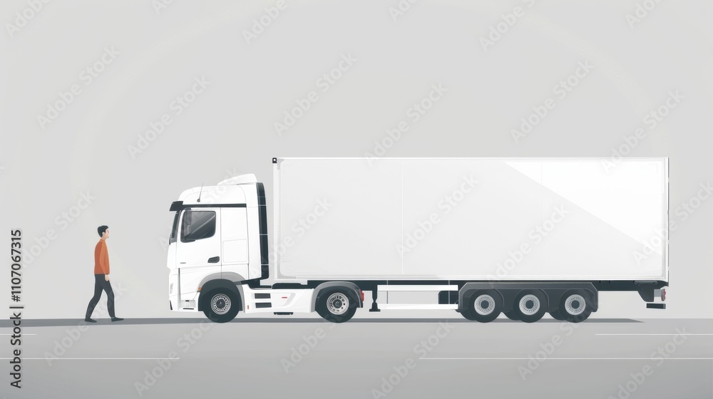 A White Semi-Truck and Pedestrian on a Roadside Illustration Design Graphic