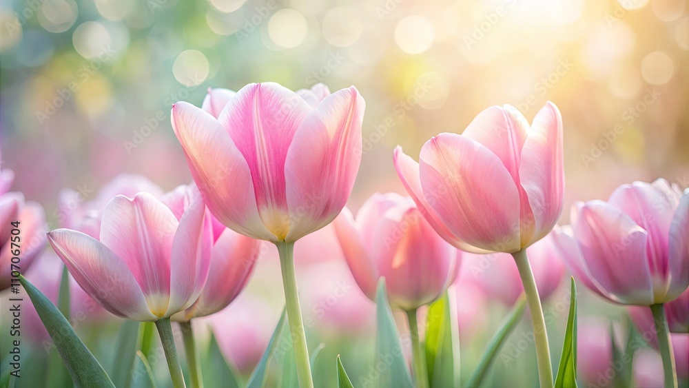 Soft Pink Tulips Blooming in Sunlight A Delicate Spring Scene Soft Pink Tulips Blooming in Sunlight A Delicate Spring Scene