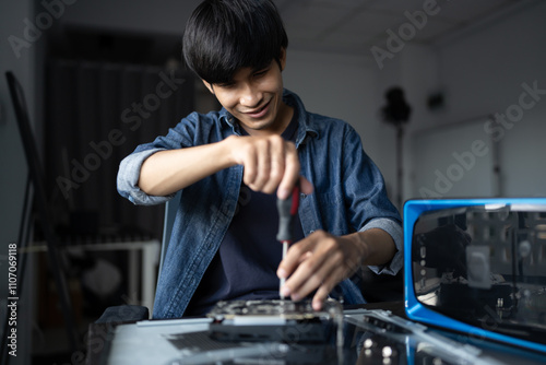 Wallpaper Mural IT Engineer installing Hardware Equipment Development Facility Engineer  Maintenance computer Motherboard Electronic repair shop technology business Torontodigital.ca