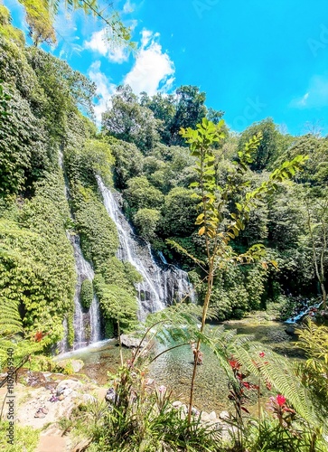 Banyumala Waterfall in the Ubud area. Bali, Indonesia. photo