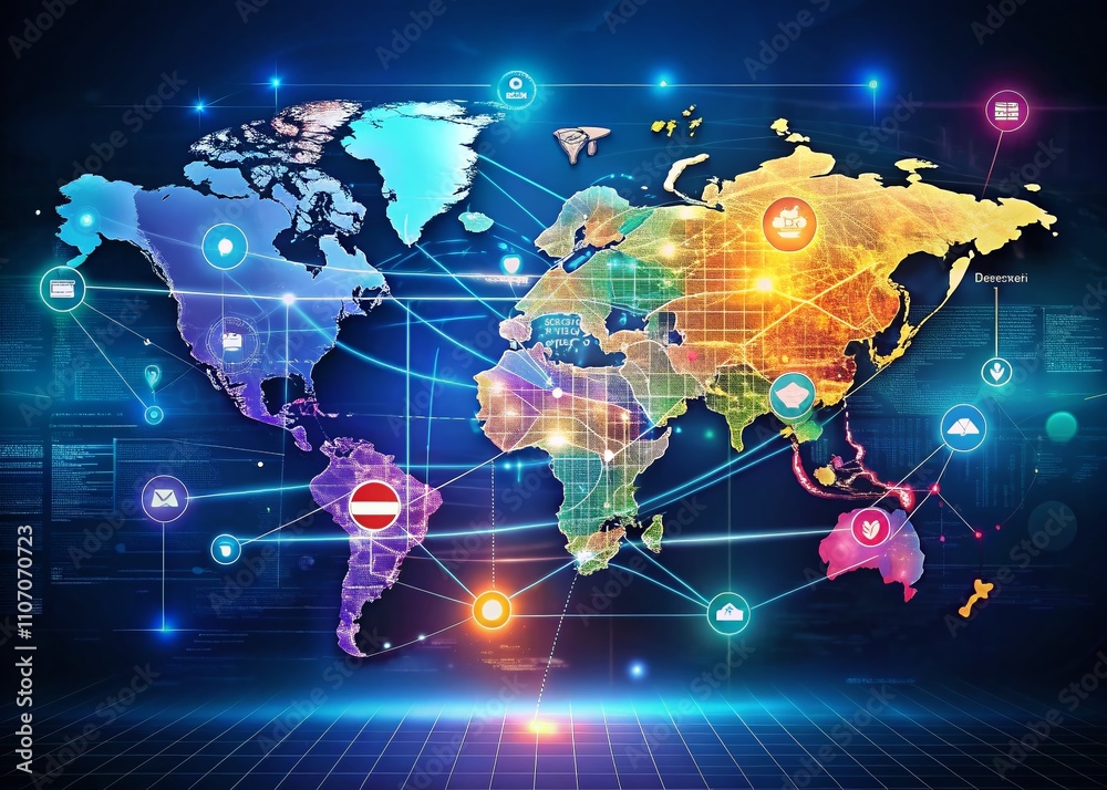 Panoramic View of North America Map Highlighting Digital Business Technology Trends with Data Visualization and Connectivity Illustrations for Modern Enterprises Panoramic View of North America Map Highlighting Digital Business Technology Trends with Data Visualization and Connectivity Illustrations for Modern Enterprises