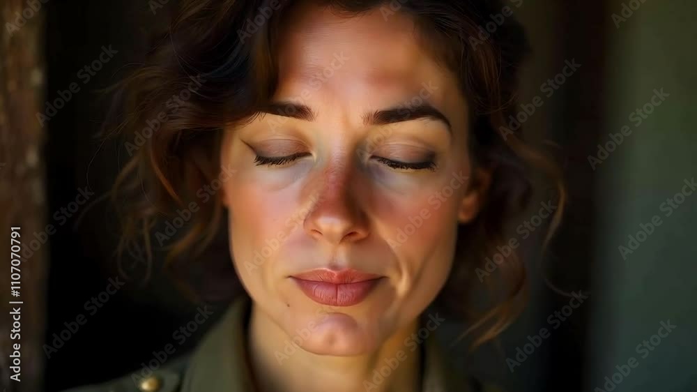 World War II close up of a young sad woman during the war World War II close up of a young sad woman during the war