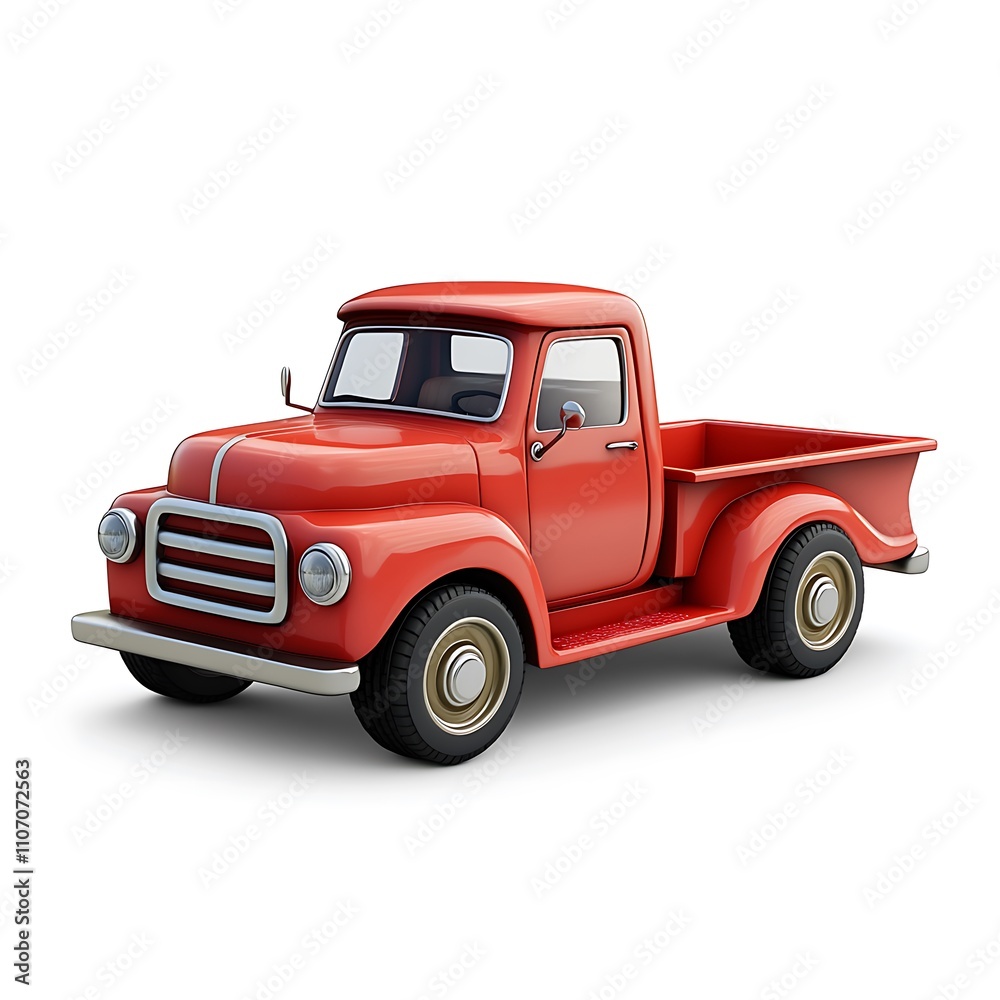 3D model of a cute red truck icon, on a white background 3D model of a cute red truck icon, on a white background