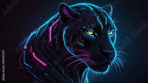 Neon portrait of a black panter photo