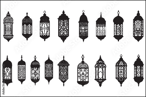 Elegant Ramadan and Eid Mubarak Lamp Silhouette Bundle