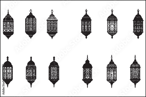 Elegant Ramadan and Eid Mubarak Lamp Silhouette Bundle