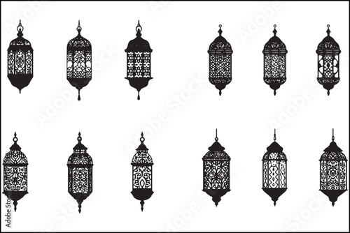 Elegant Ramadan and Eid Mubarak Lamp Silhouette Bundle