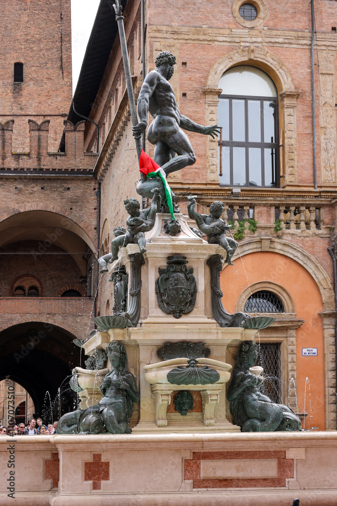 The Fountain of Neptune by Giambologna on Piazza Maggiore in Bologna The Fountain of Neptune by Giambologna on Piazza Maggiore in Bologna