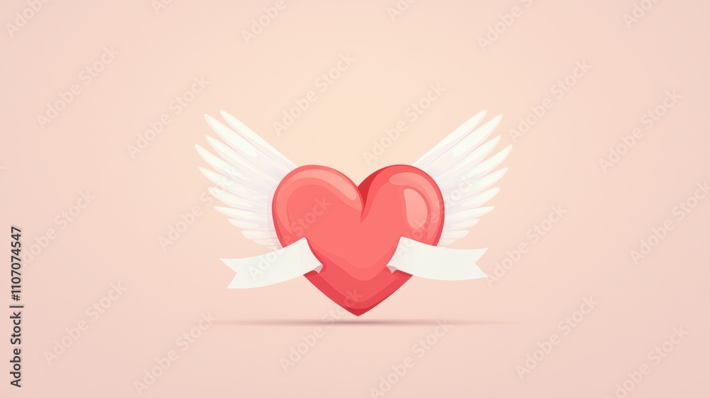 Heart with Wings A cartoon heart with wings carrying a banner with a message of love, representing hope, inspiration, and spiritual messages.