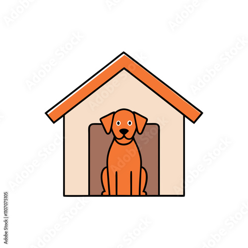 Dog in Kennel Vector Art.