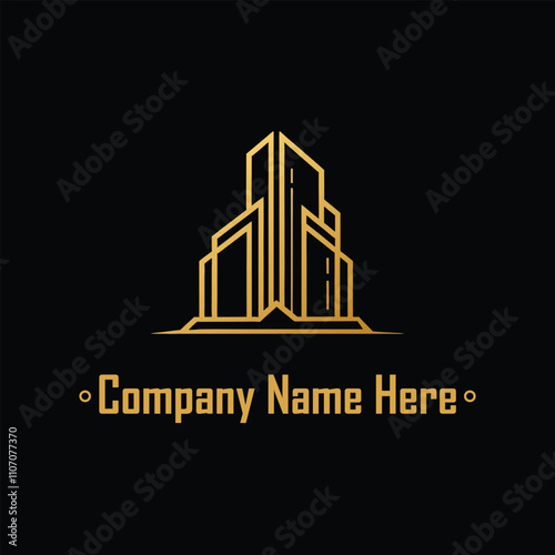 Gold real estate logo with a highrise and house outline