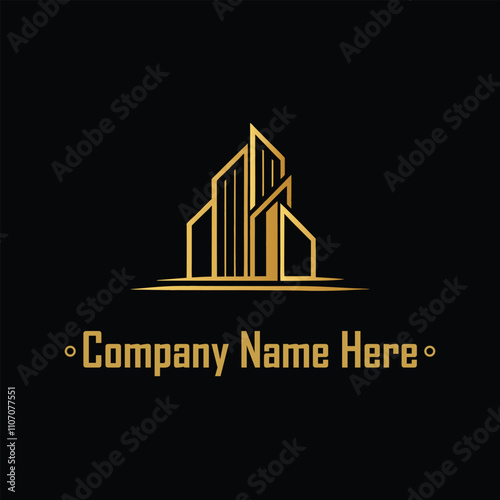 Gold real estate logo with a highrise and house outline