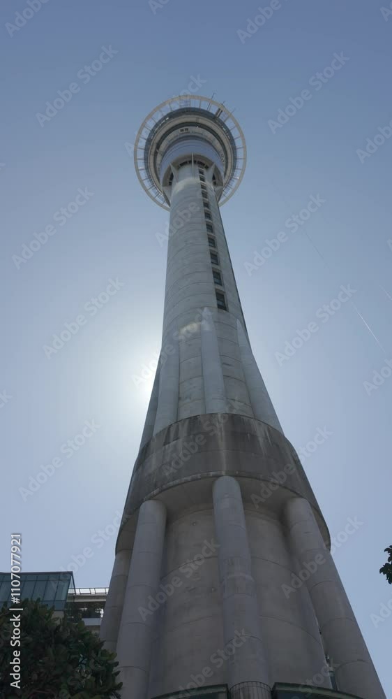 Majestic Perspective of a Tall Observation Tower Against a Clear Blue Sky Showcasing Modern Architecture and Urban Beauty in a Vibrant Cityscape Majestic Perspective of a Tall Observation Tower Against a Clear Blue Sky Showcasing Modern Architecture and Urban Beauty in a Vibrant Cityscape