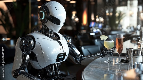 A Futuristic Robot Butler Serving Drinks