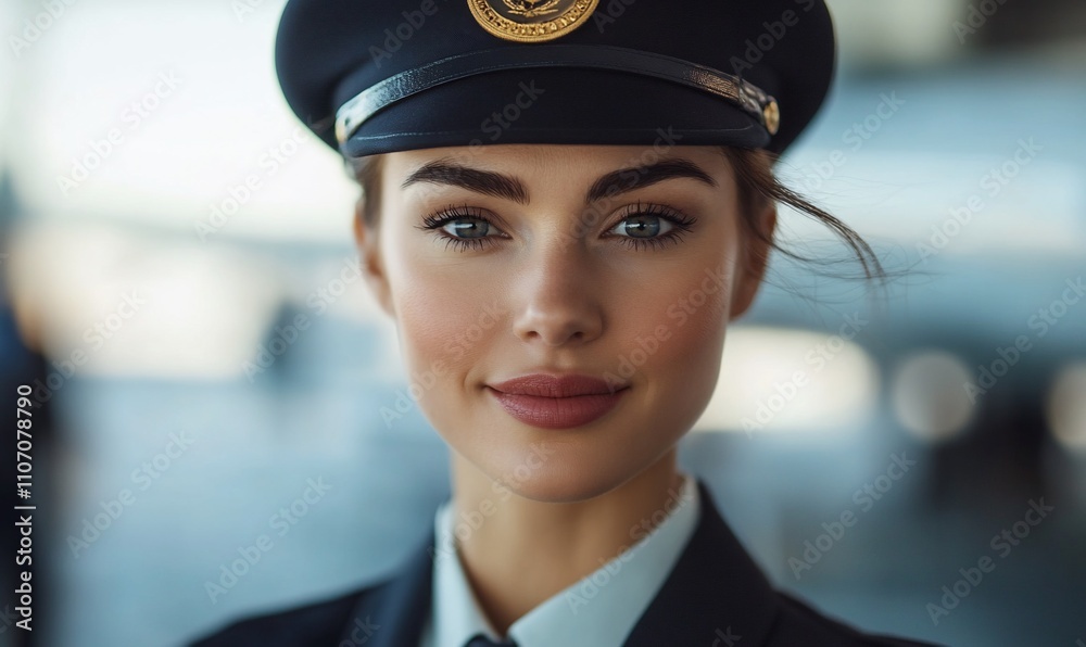 Portrait of a woman in a uniform, smiling confidently. Portrait of a woman in a uniform, smiling confidently.