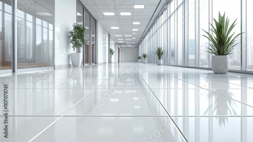 Modern Office Corridor With Clean White Tile Floor