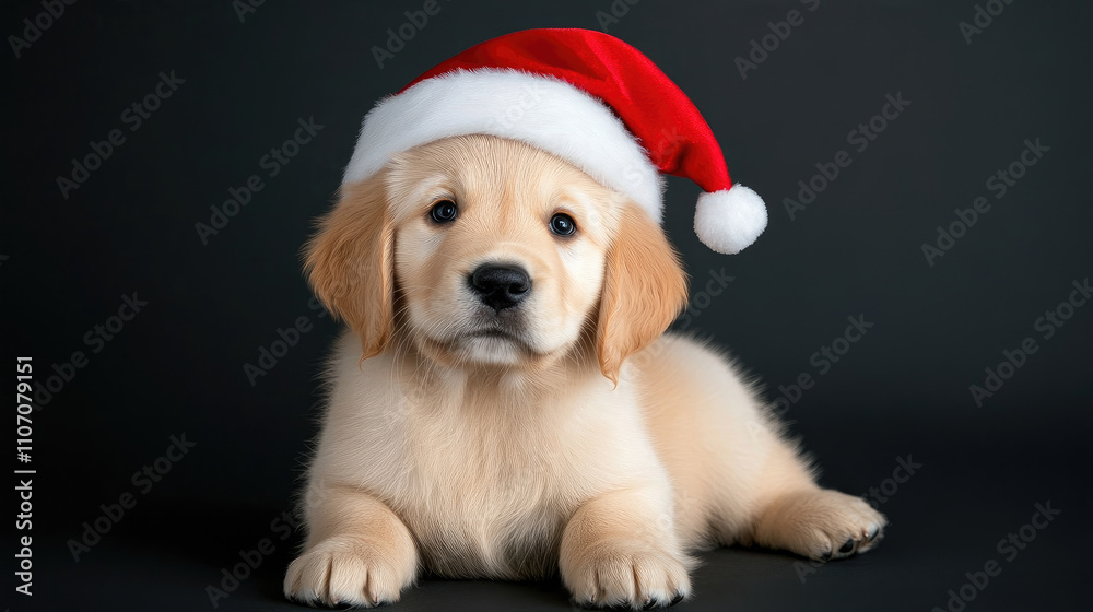 golden retriever puppy wearing santa hat golden retriever puppy wearing santa hat