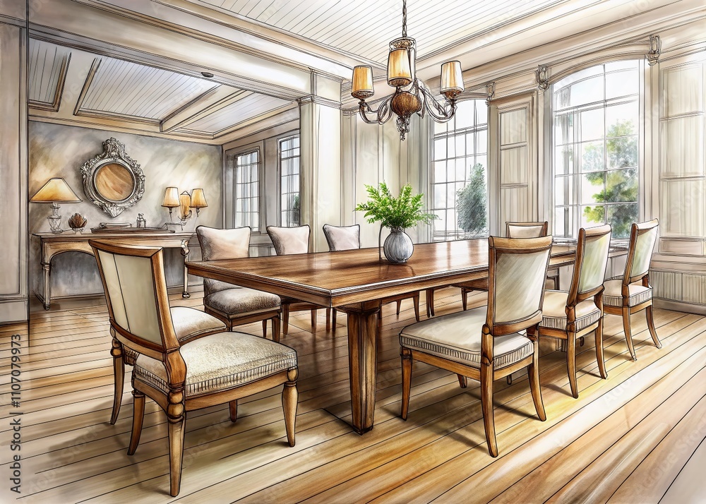 Realistic Sketch of Various Tables in Perspective for Interior Design, Showcasing a Complete Table Set with Diverse Styles and Arrangements for Home Decor Concepts Realistic Sketch of Various Tables in Perspective for Interior Design, Showcasing a Complete Table Set with Diverse Styles and Arrangements for Home Decor Concepts