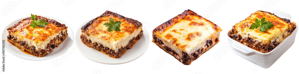 Delicious traditional Greek moussaka with creamy bechamel sauce, featuring layers of eggplant, ground meat, and rich flavors. Perfect for hearty meal! Delicious traditional Greek moussaka with creamy bechamel sauce, featuring layers of eggplant, ground meat, and rich flavors. Perfect for hearty meal!