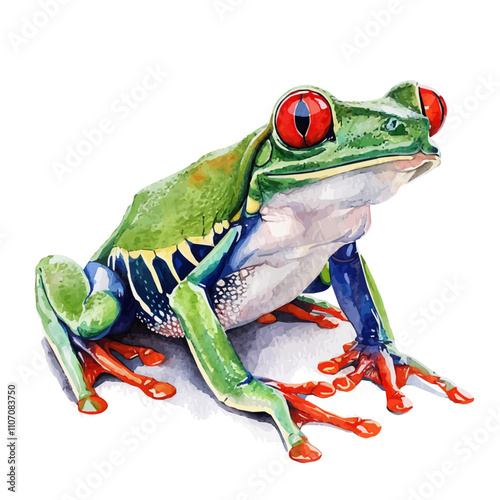 A watercolor of a Red-eyed Tree Frog, isolated on a white background. Red-eyed Tree Frog vector.