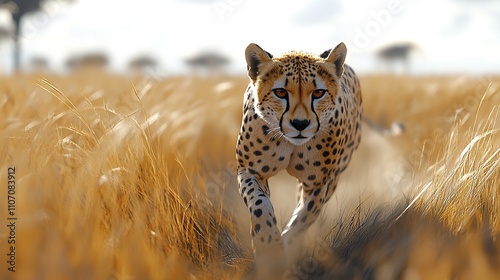 A cheetah sprinting across the savannah, illustrating the unmatched speed and agility of this remarkable big cat. Concept of savannah dynamics. photo