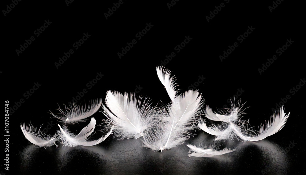 Obraz premium 黒背景においた白い羽